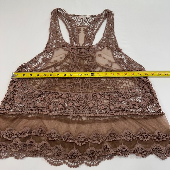 Umgee Crochet Lace Mesh Tank Top Womens M/L Brown Racerback Boho | Cottagecore - Picture 6 of 7